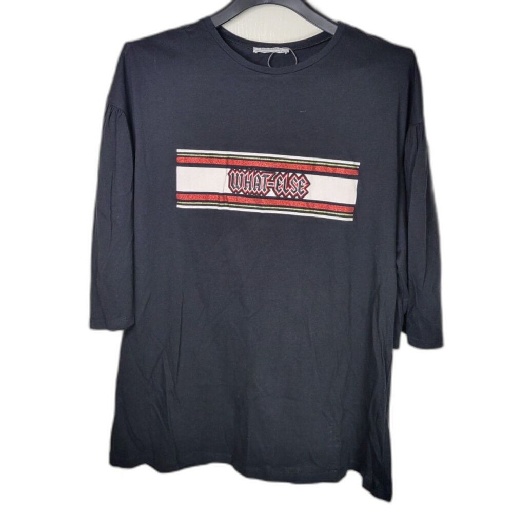 Zara What-Else Black Flare Sleeve T-Shirt